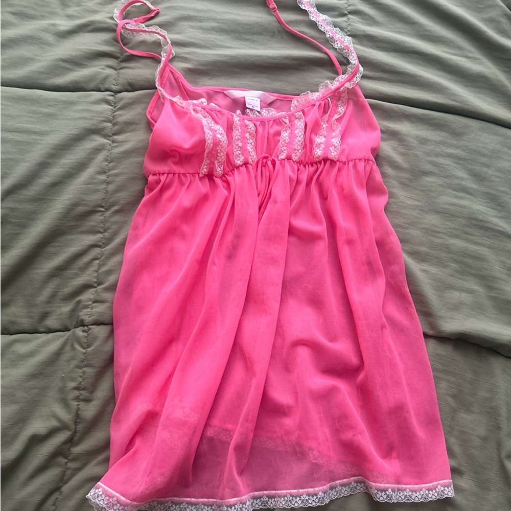 Victoria's Secret Vibrant Pink Lace-Trim Chemise